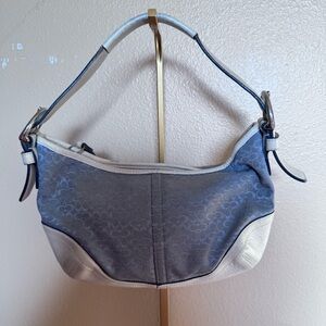 Coach Model 6351 Purse Vintage Y2K Blue Canvas and Leather Hobo Mini Bag Soho